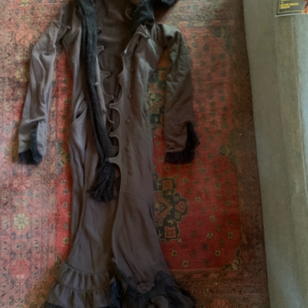 Brown Hooded Long Coat with Black Trim